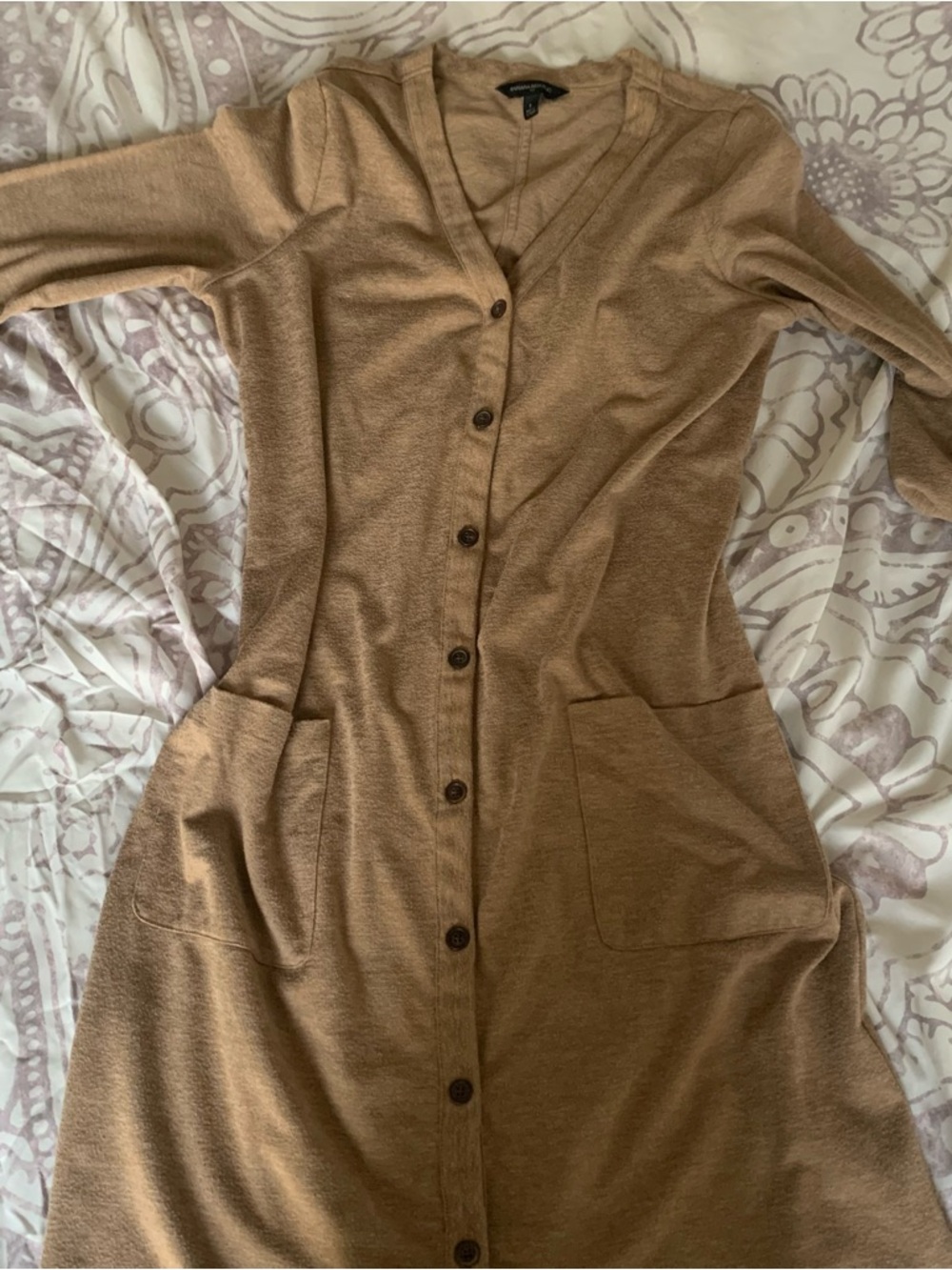 Banana Republic Camel Button-Front Long Sleeve Dress
